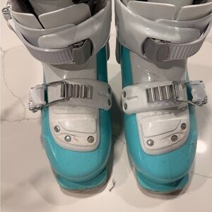 Kids Adjustable Teal and White Ski Boots